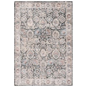Artifact Charcoal/Ivory 8 ft. x 10 ft. Distressed Floral Border Area Rug