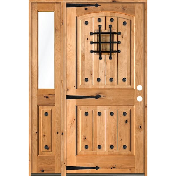 Krosswood Doors 44 in. x 80 in. Mediterranean Alder Left-Hand/Inswing Clear Glass Clear Stain Wood Prehung Front Door with Sidelite