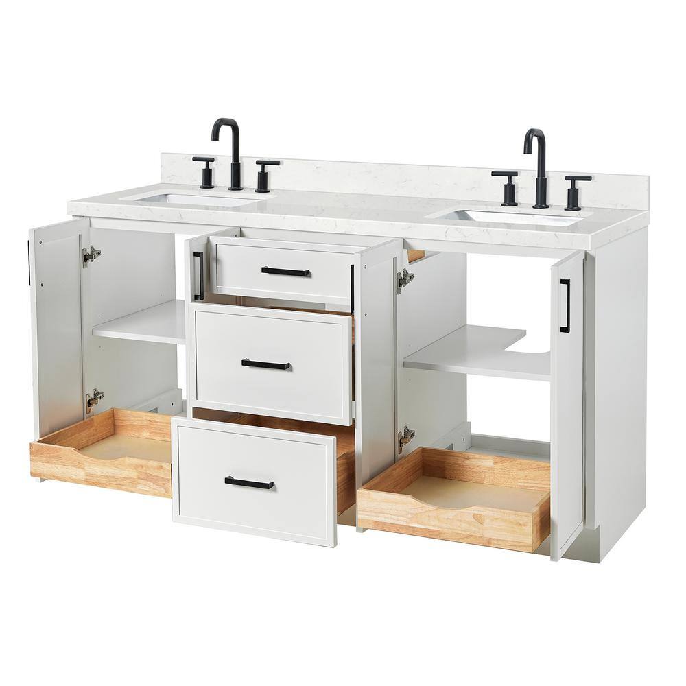 Kelly 66" White Double Sink Vanity with Carrara Quartz Top