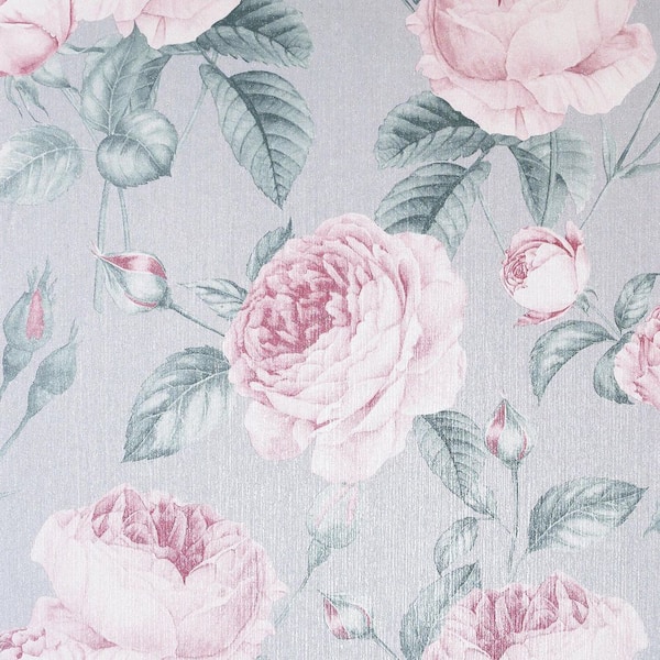Arthouse Rosaline Light Grey Floral Wallpaper Sample