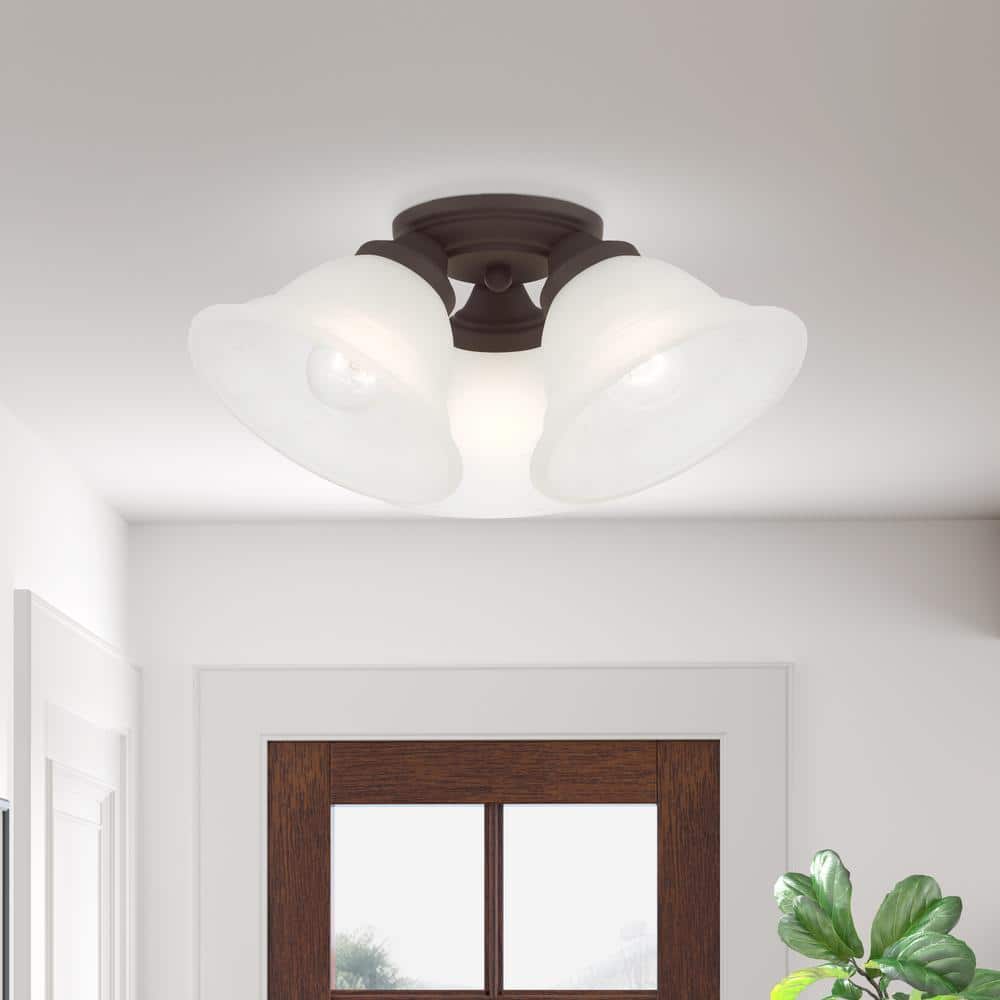 Wynnewood Bronze 3-Light Flush Mount with Gray Marble Glass