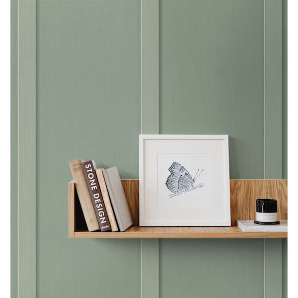 Home and PR11204 Sage Roll Seabrook - Prepasted Designs Paper The Board Depot Faux Green Wallpaper Batten