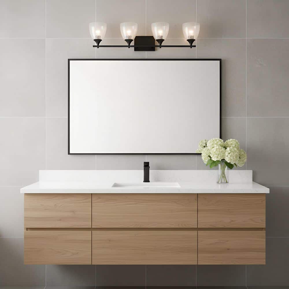 Toffino 36 in. W x 8.875 in. H 4-Light Midnight Black Bathroom Vanity Light with Clear Crackle Glass Shades price history on PriceWatchPro