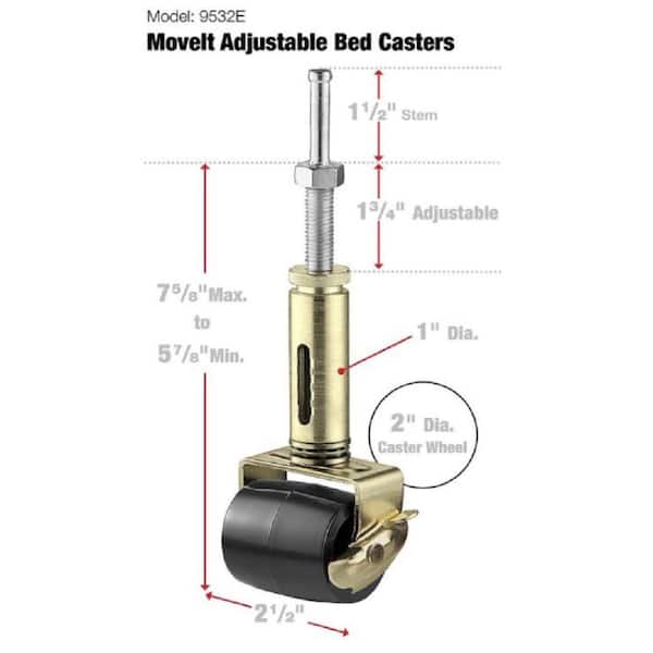 2-1/8 in. Adjustable Rubber Bed Frame Casters with Soft Tread (2-Pack)