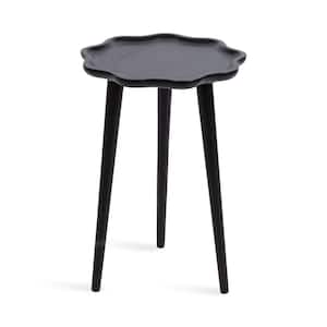 Alezar 15.00 in. Black Scalloped Solid Wood End Table