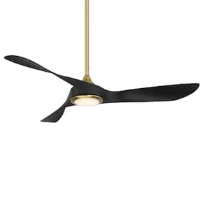 Swirl 54 in. Integrated LED Indoor and Outdoor 3-Blade Smart Ceiling Fan Soft Brass Matte Black with Remote 3000k
