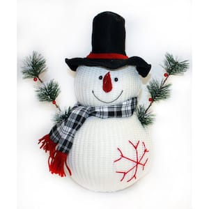 12 in. Tabletop Knit Christmas Snowman with Hat