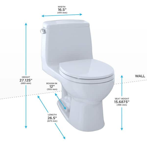 Eco UltraMax 12 in. Rough In One-Piece 1.28 GPF Single Flush Round Toilet in Cotton White, SoftClose Seat Included