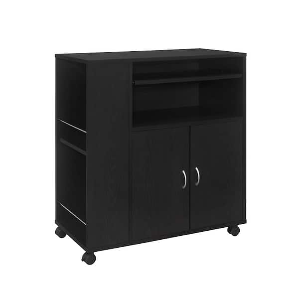 Signature Home SignatureHome Alaina Black Finish Kitchen Island Rolling Cart on Wheels with Storage Cabinet. (30Lx15Wx32H)