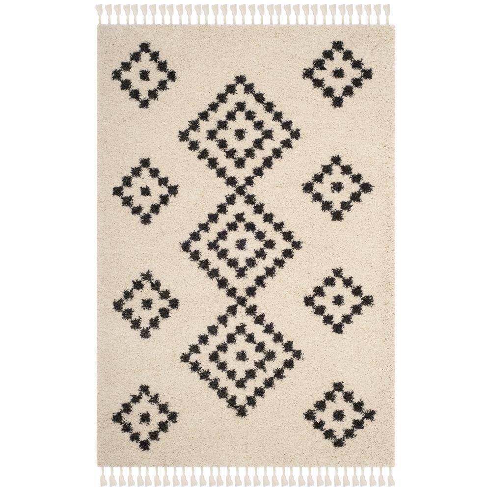 SAFAVIEH Moroccan Fringe Shag Cream/Charcoal 4 ft. x 6 ft. Tribal