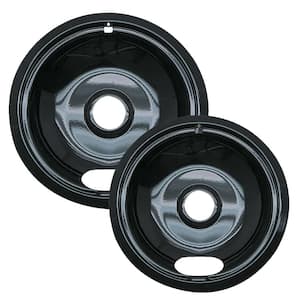6 in. Small and 8 in. Large A Style Drip Pan in Black Porcelain (2-Pack)