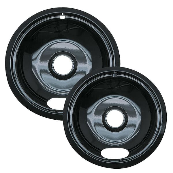 Range Kleen 6 in. Small and 8 in. Large A Style Drip Pan in Black Porcelain (2-Pack)