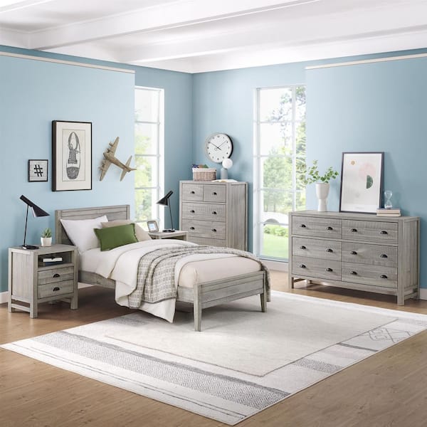 Alaterre Furniture Windsor Panel Wood Twin Bed, DriftWood