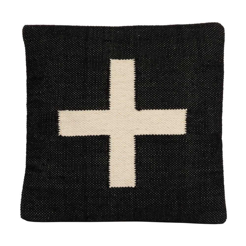 Black and Cream Wool Blend Swiss Cross Pillow