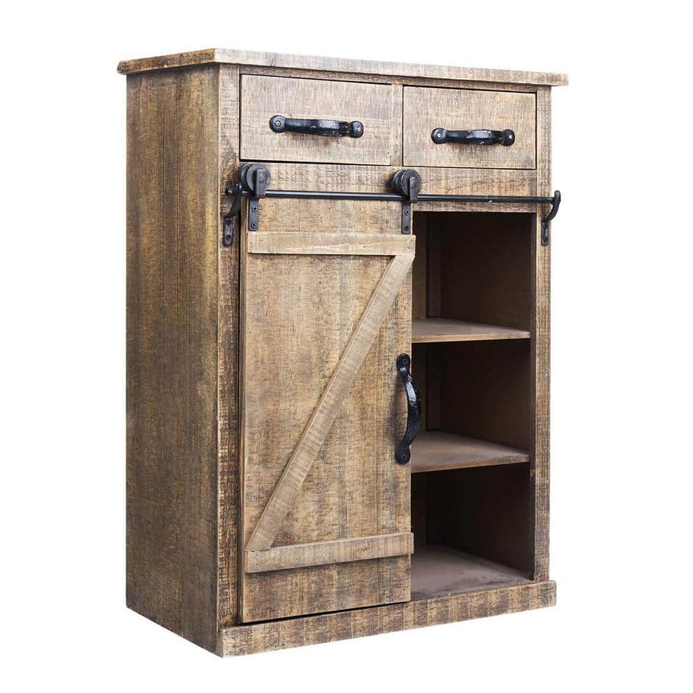 Year Color Rustic Storage Cabinet with 2 Drawers, Door, Shelf Accent, and Metal Base for Bedroom, Living Room, Entryway, and Home Office - Brown