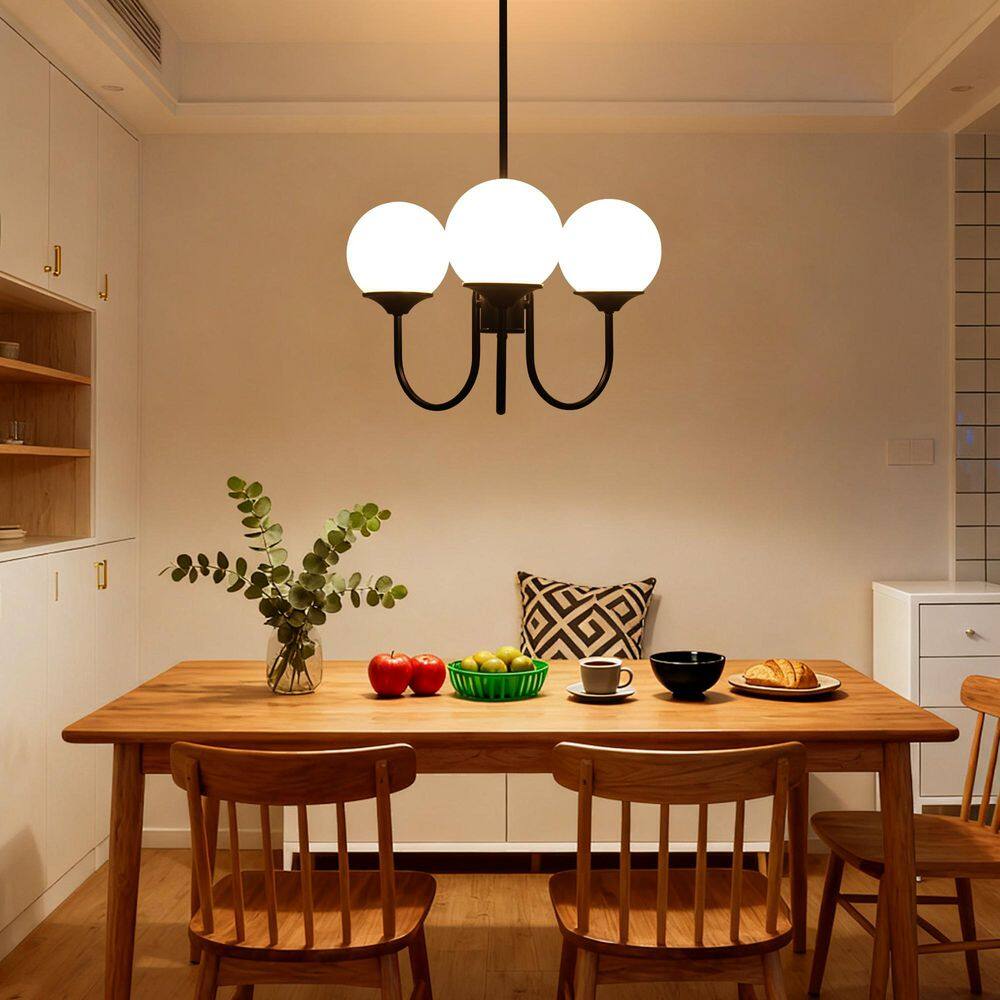 3-Light Black Mid Century Sputnik Globe Pendant Light with Milk White Glass Shade Chandelier for Living Room price history on PriceWatchPro