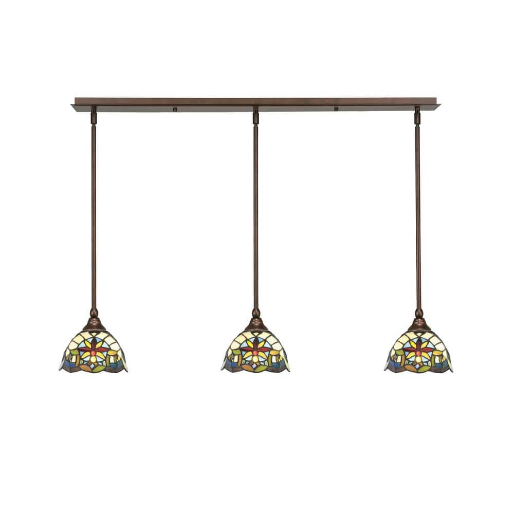 Livingston 100-Watt 3-Light Bronze Shaded Pendant Light with 7 in. Earth St