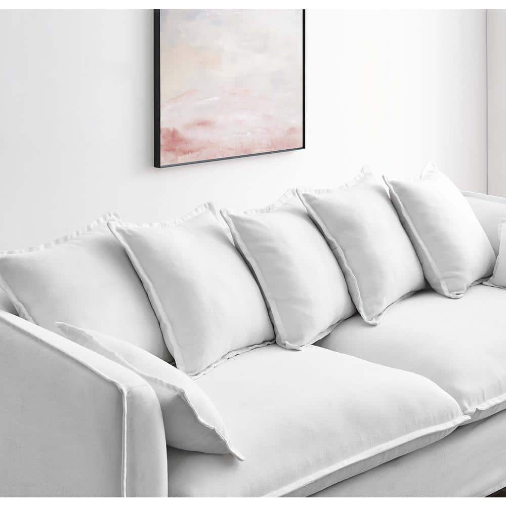 Avalon 75" White Slipcover Fabric Sofa with Dense Foam Padding
