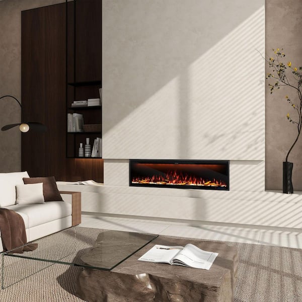 60 in. Smart WiFi Wall Mounted Recessed Electric Fireplace Insert with Alexa Control and 13 Flame Colors
