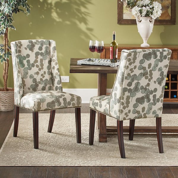Homesullivan Multi Leaf Print Fabric, Printed Fabric Dining Room Chairs