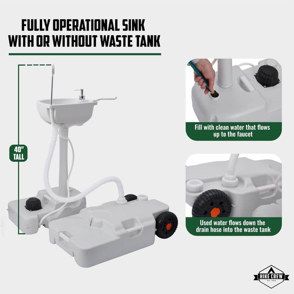 White Portable Camping Sink with Waste Tank and Foot Pump