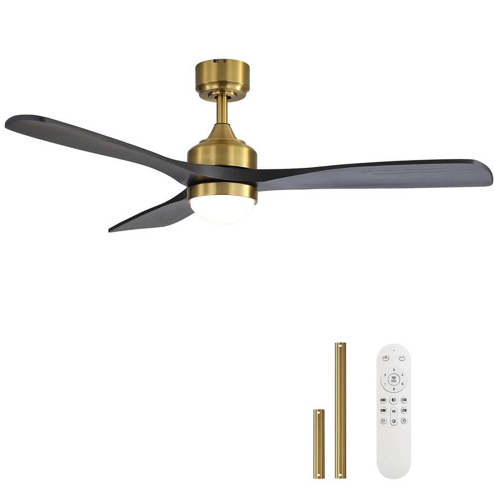 52 in. Indoor/Outdoor Standard Modern Gold Flush and Downrod Mount Ceiling Fan with LED Light, Quiet DC Motor and Remote price history on PriceWatchPro