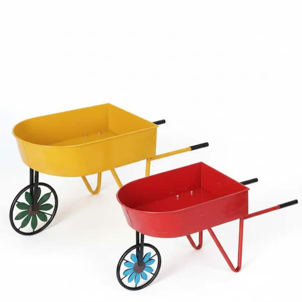 Metal Wheelbarrow Flower Cart Planter, 2-Packs Plant Stands (25 in. H W x 11 in. H)