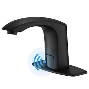 Commercial Touchless Single Hole Bathroom Faucet with Deckplate Automatic Sensor Smart Bathroom Sink Taps in Matte Black
