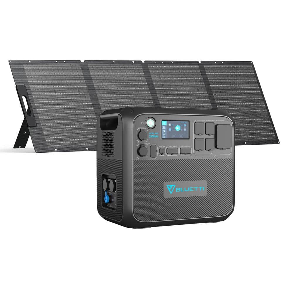 2200W Continuous/4800W Peak Output Power Station Black Push Button Start LiFePO4 Battery Generator + 200W Solar Panel -  BLUETTI, AC200MAX+PV200