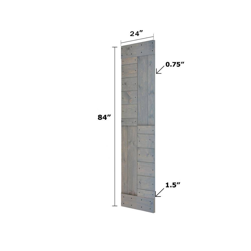 French Gray Solid Knotty Pine Wood Sliding Barn Door Slab, 24 x 84 inches