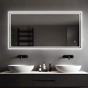 24 in. W x 47 in. H Large Rectangular Frameless Anti-Fog Wall-Mounted Double Detour LED Bathroom Vanity Mirror