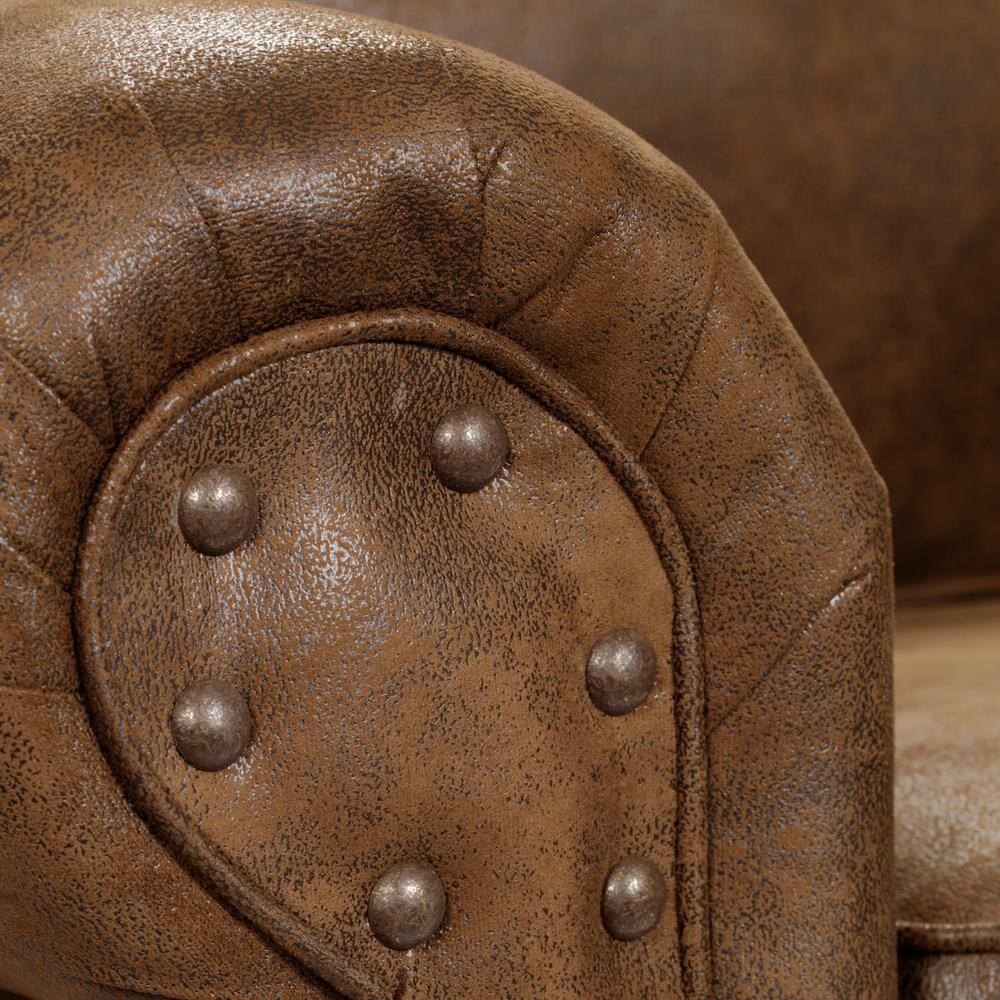 Mahogany Brown Microfiber Two-Piece Sectional Sofa with Nailhead Trim