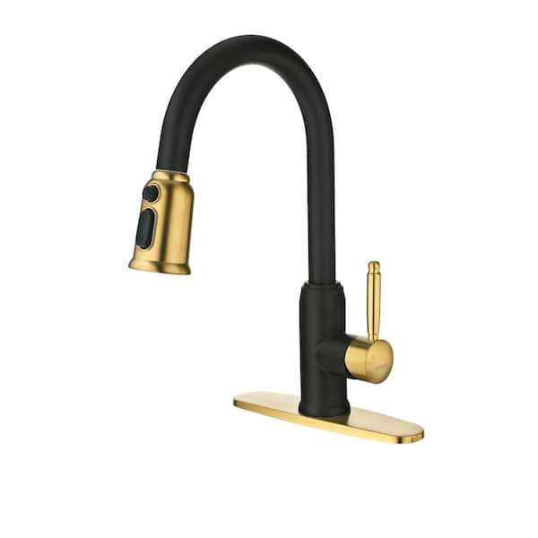 ALEASHA Single-Handle Pull Down Sprayer Kitchen Faucet in Gold and Black