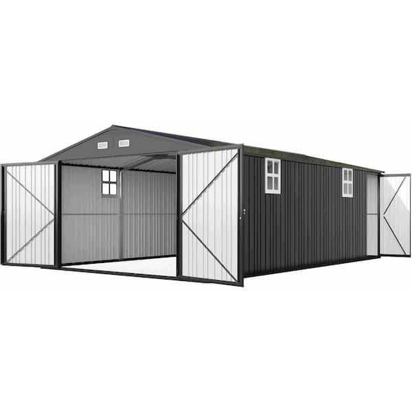 13.2 ft. W x 21 ft. D Outdoor Metal Garage Shed with Double Hinged Doors 4 Windows 277 sq.ft. Coverage