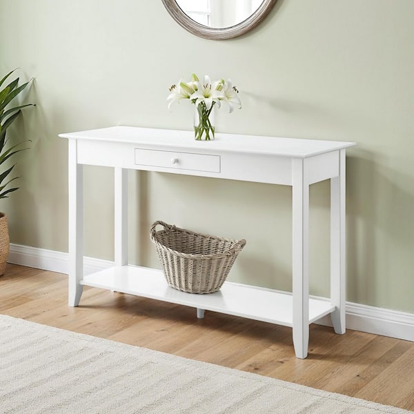 American Heritage 48 in. White Standard Rectangle Wood Console Table with Drawer
