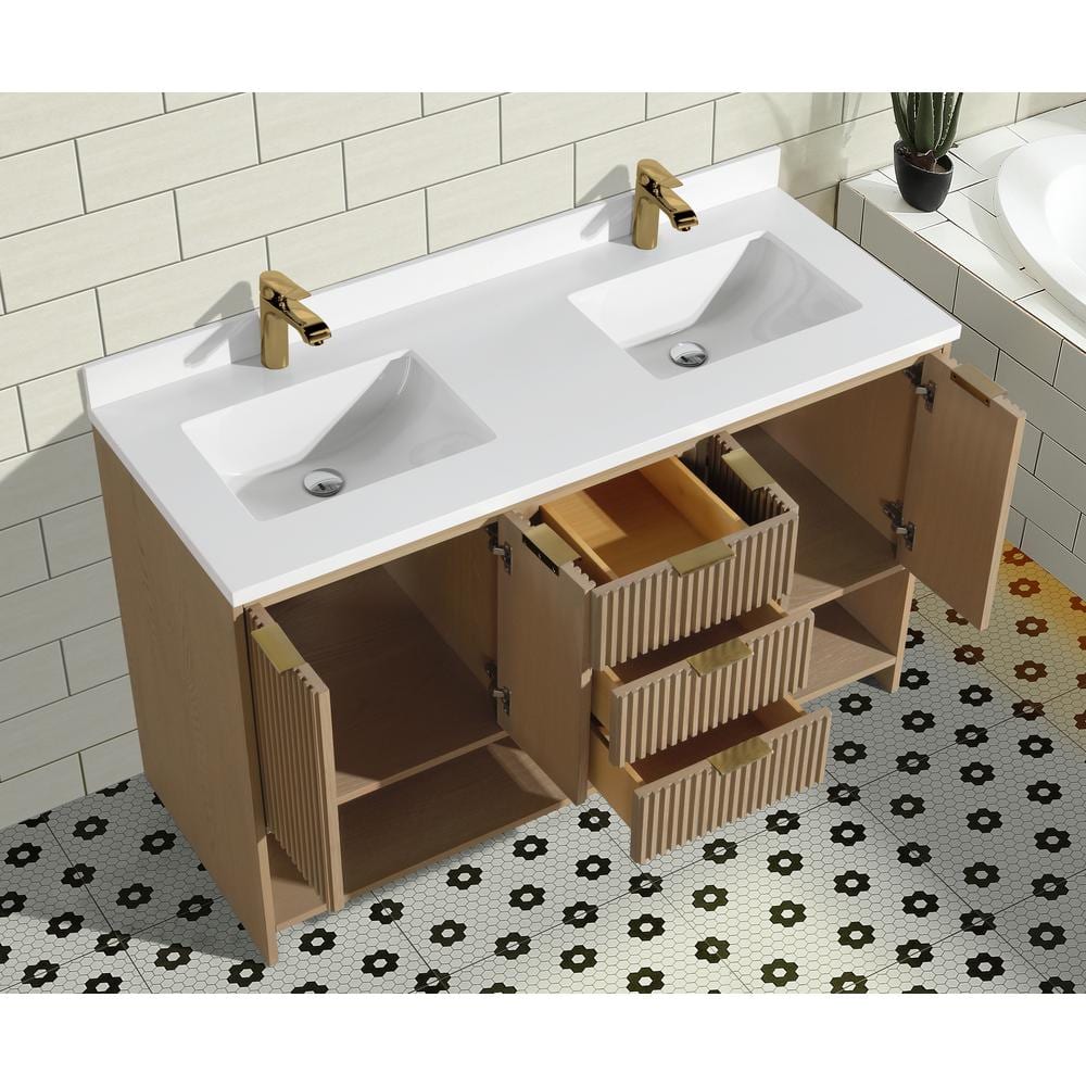 San Diego 55" Oak Gray Double Sink Vanity with Quartz Top