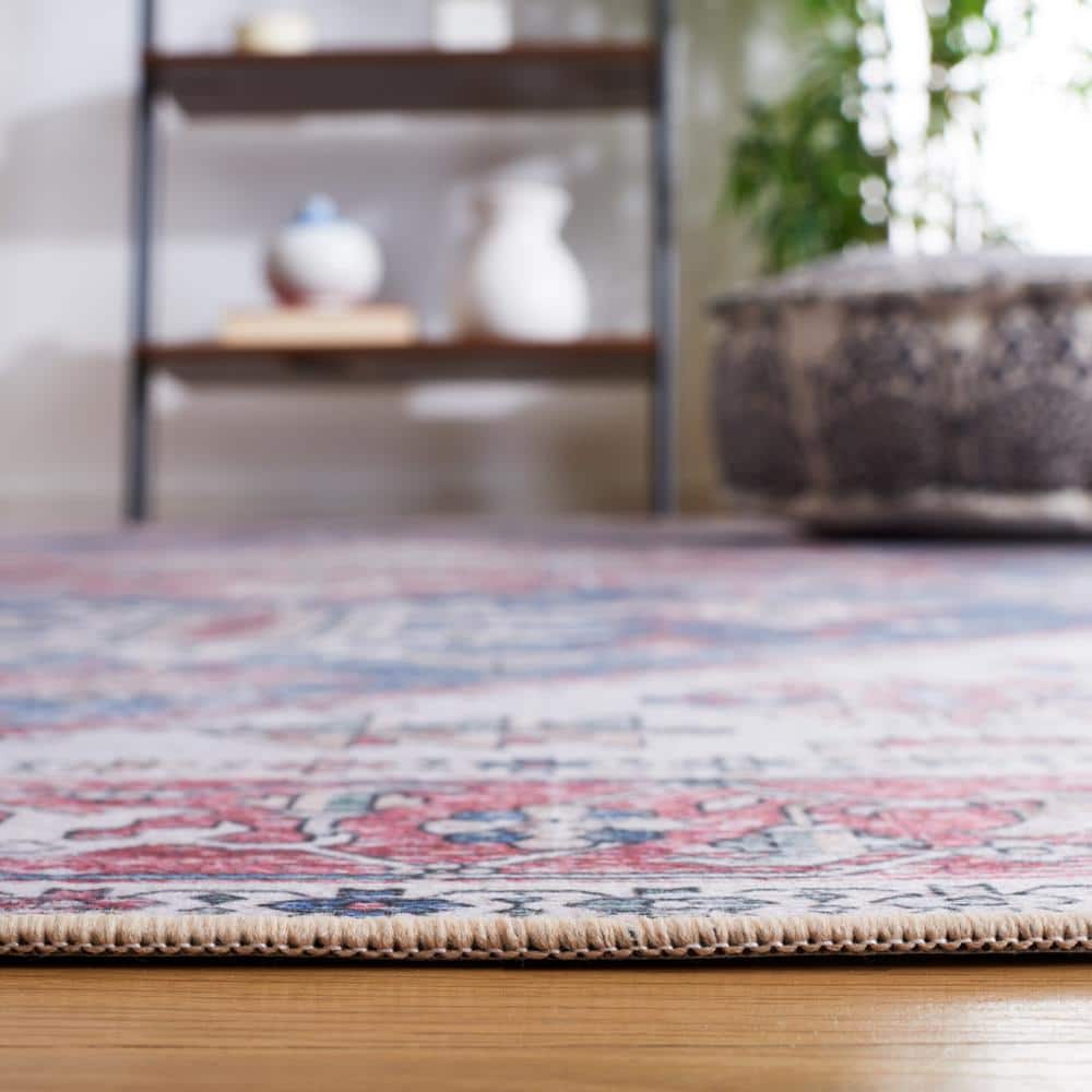 Elegant Red Synthetic 8' x 10' Machine-Washable Rectangular Rug
