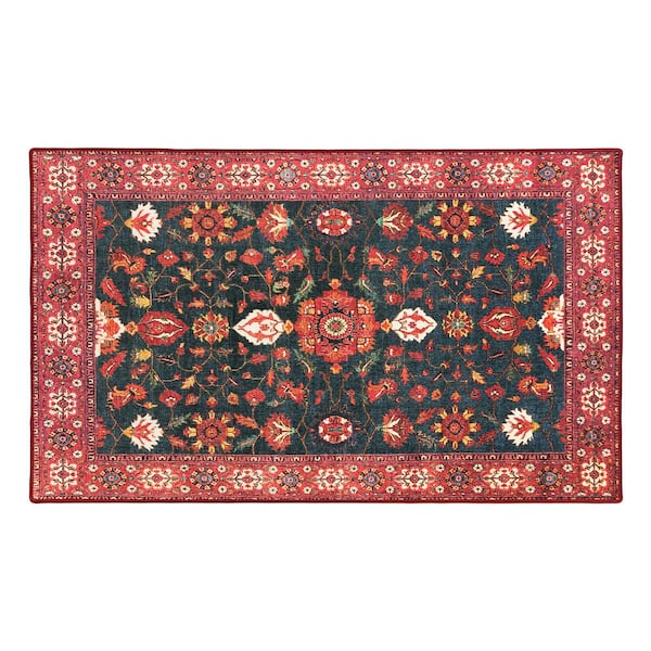 Ramage Indigo Medallion Washable 3 ft. x 5 ft. Area Rug