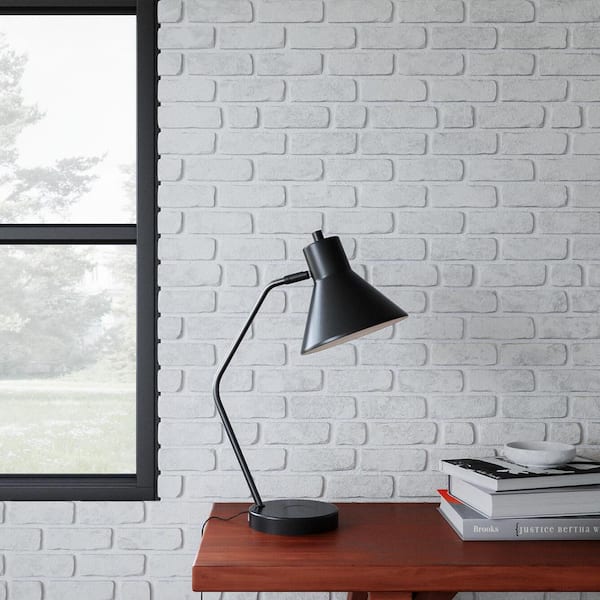 Hampton Bay 19 in. Black Task Lamp with Wireless and USB Charging Station