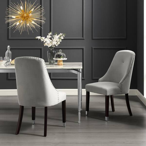Silver Velvet Metal Tip, Grey Dining Chairs With Light Wood Legs