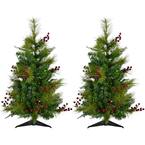 4 ft. Red Berry Mixed Pine Artificial Christmas Tree with Multi-Color LED Lights (Set of 2)
