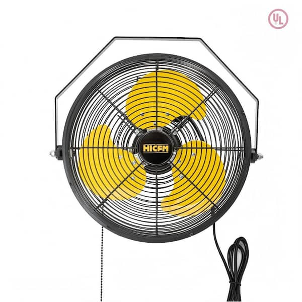 12 in. 3-Speeds Wall Mount Fan in Yellow with IP44 Enclosure Motor, 2500 CFM, 180° Tilting, 6 ft. Power Cord