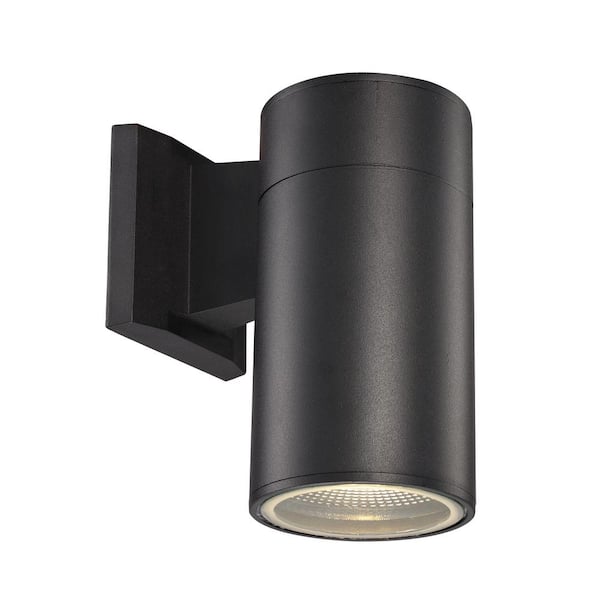 Bel Air Lighting Compact 8 in. Black Integrated LED Cylinder Outdoor Wall Light Fixture with Clear Glass