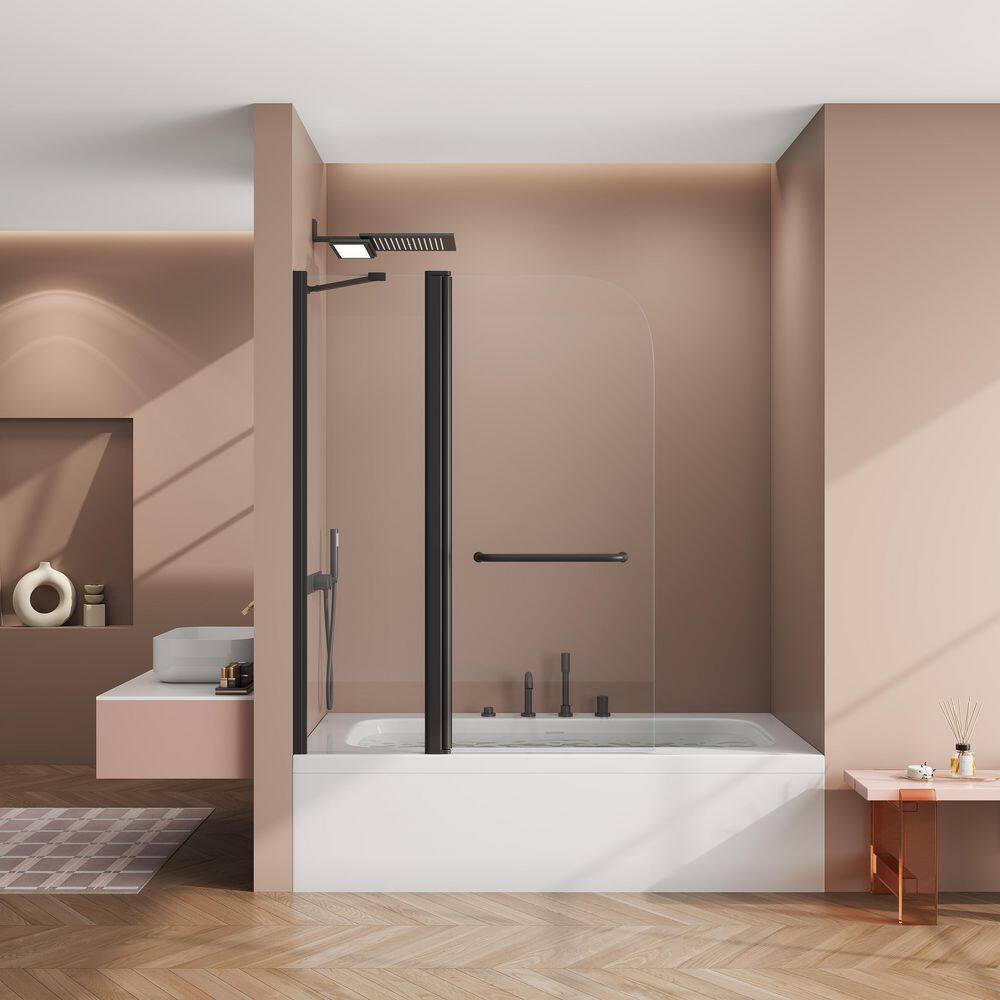 43 in. W x 58 in. H Frameless Pivot Bathtub Shower Door in Matte Black with 1/4 in. Glass price history on PriceWatchPro
