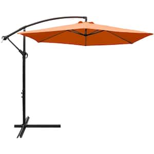 10 ft. Patio Offset Cantilever Umbrella Outdoor Market Hanging Umbrellas with Crank and Cross Base Orange