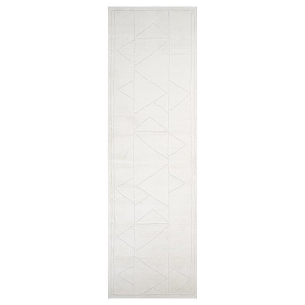 Amer Rugs Monotone 2 ft. 6 in.  x  10 ft.  Ivory Moraccan Pattern Runner Rug for High Traffic Entryway Hallway Laundry Room