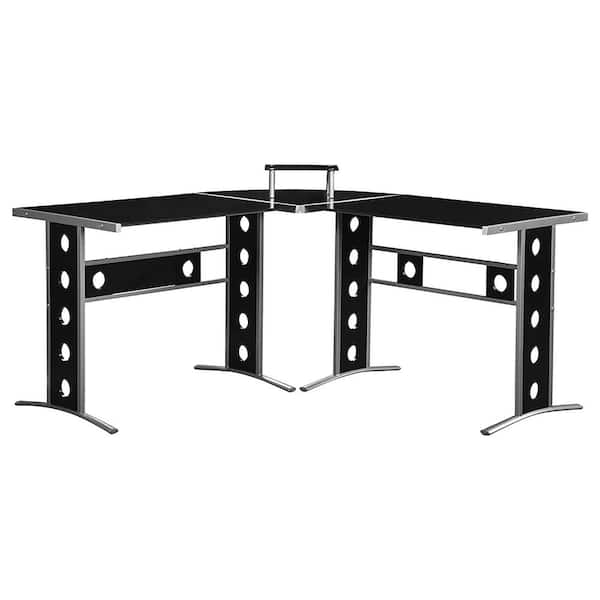 Coaster Keizer 59 in. 3-Piece L-shaped Black and Silver Office Writing Desk Set