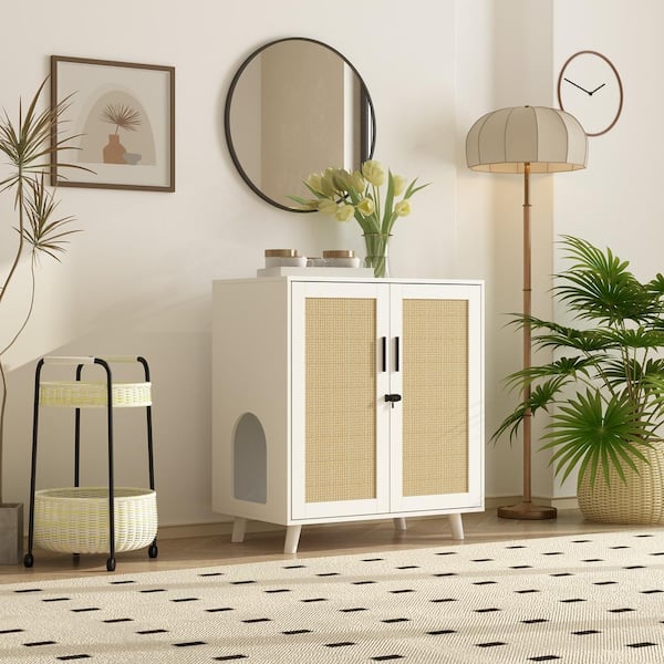 FUFU&GAGA Modern Cat Litter Box Enclosure for Rooms, White Hidden