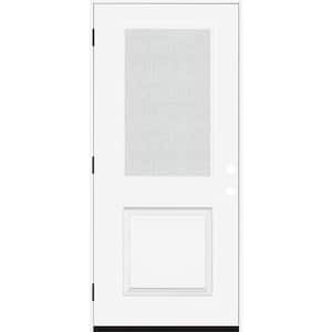 Legacy 36 in. x 80 in. 1/2-Lite Rain Glass RHOS Primed White Finish Fiberglass Prehend Front Door