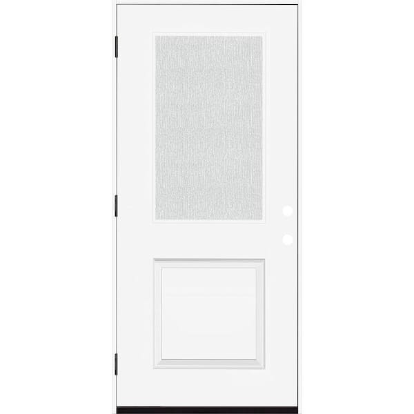Steves & Sons Legacy 36 in. x 80 in. 1/2-Lite Rain Glass RHOS Primed White Finish Fiberglass Prehend Front Door